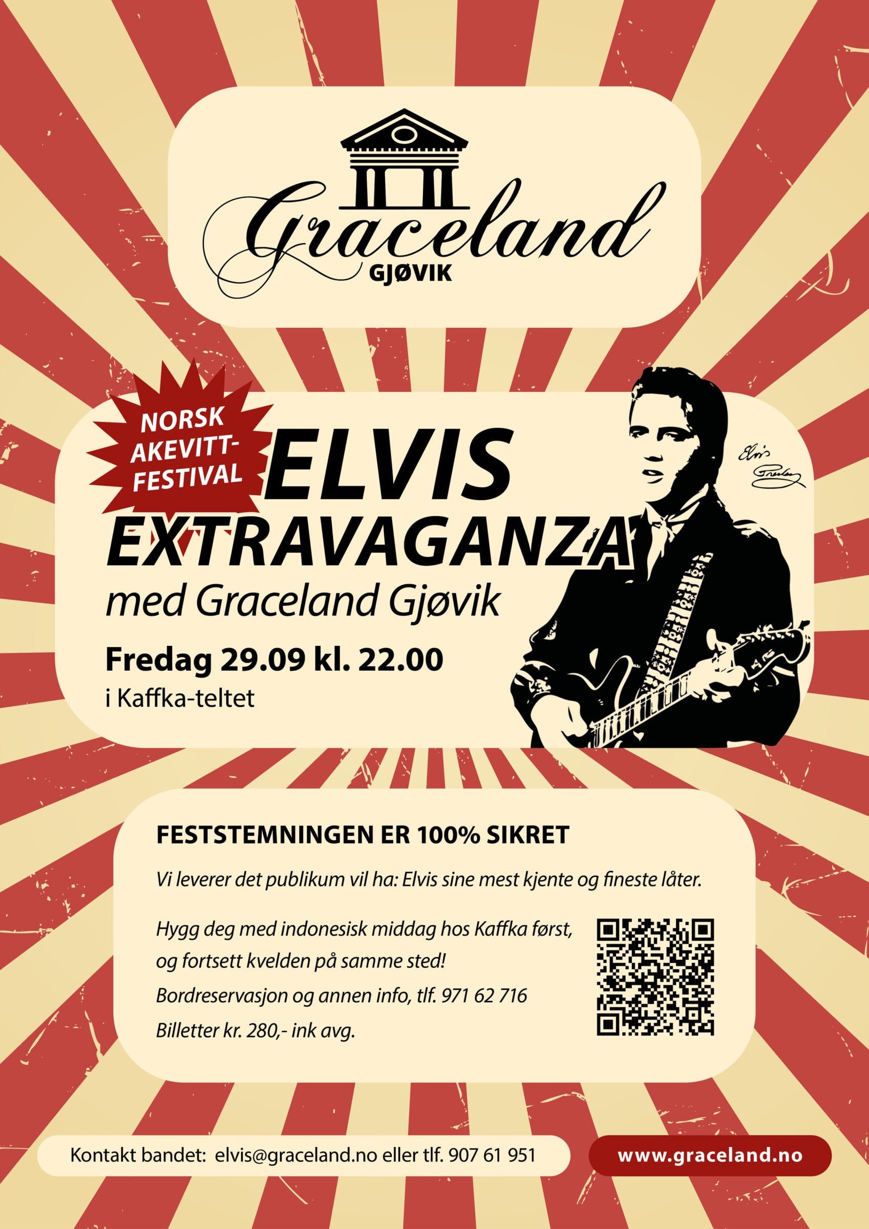 Plakat: Akevittfestivalen, Elvis Extravaganza, Kaffka, Gjøvik, 29. sep. 2023