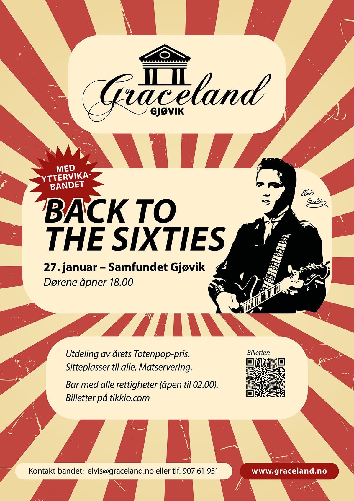 Plakat: Totenpopens venner, Back to the 60s, Samfunnet, Gjøvik, 27. jan. 2024