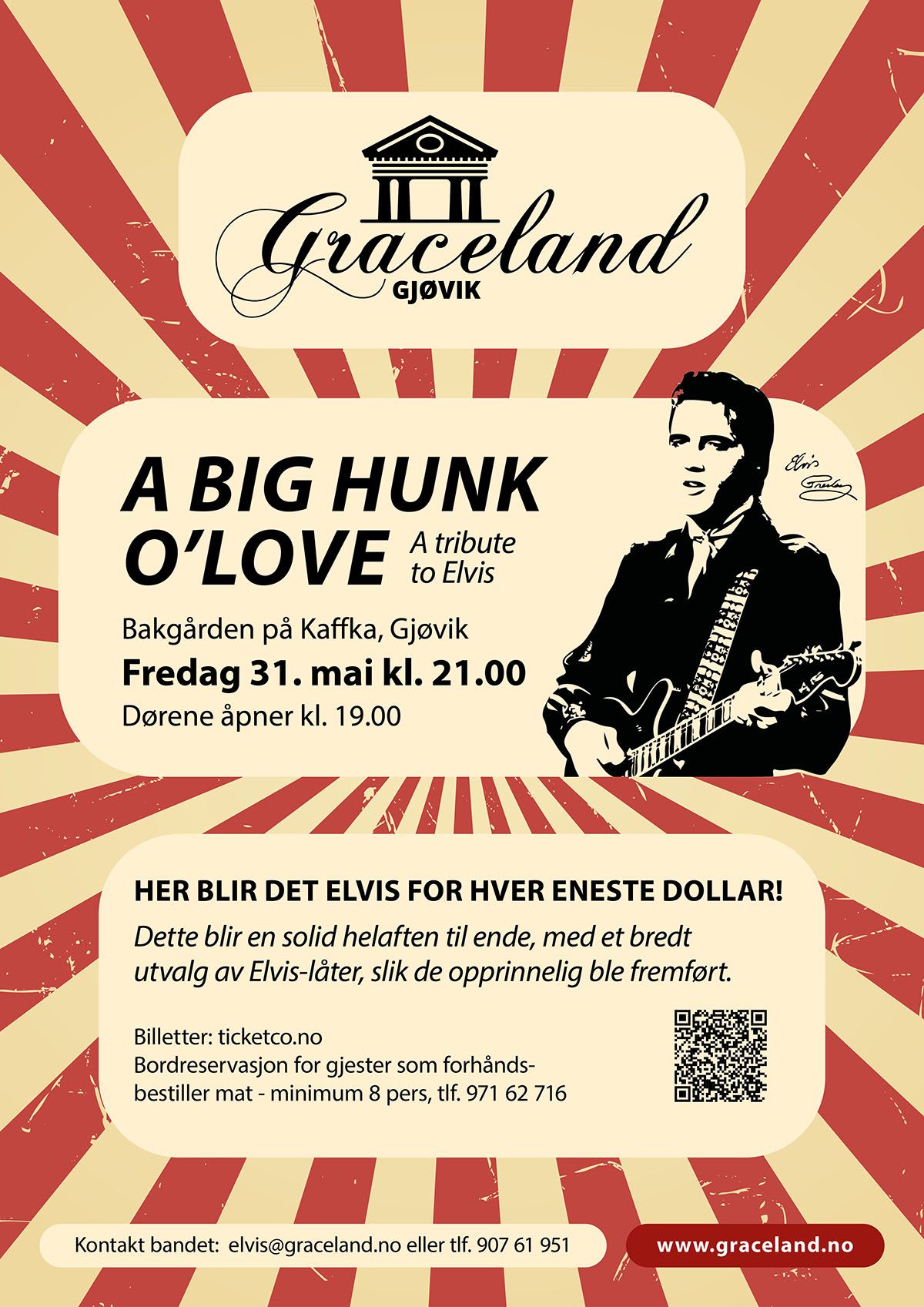 Plakat: A big hunk o' love, Bakgården Kaffka, Gjøvik, 31. mai 2024