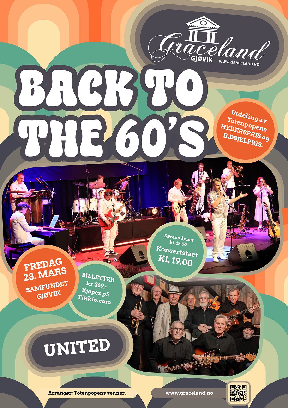 Plakat: Back to the 60s, Samfunnet, Gjøvik, 28. mars 2025