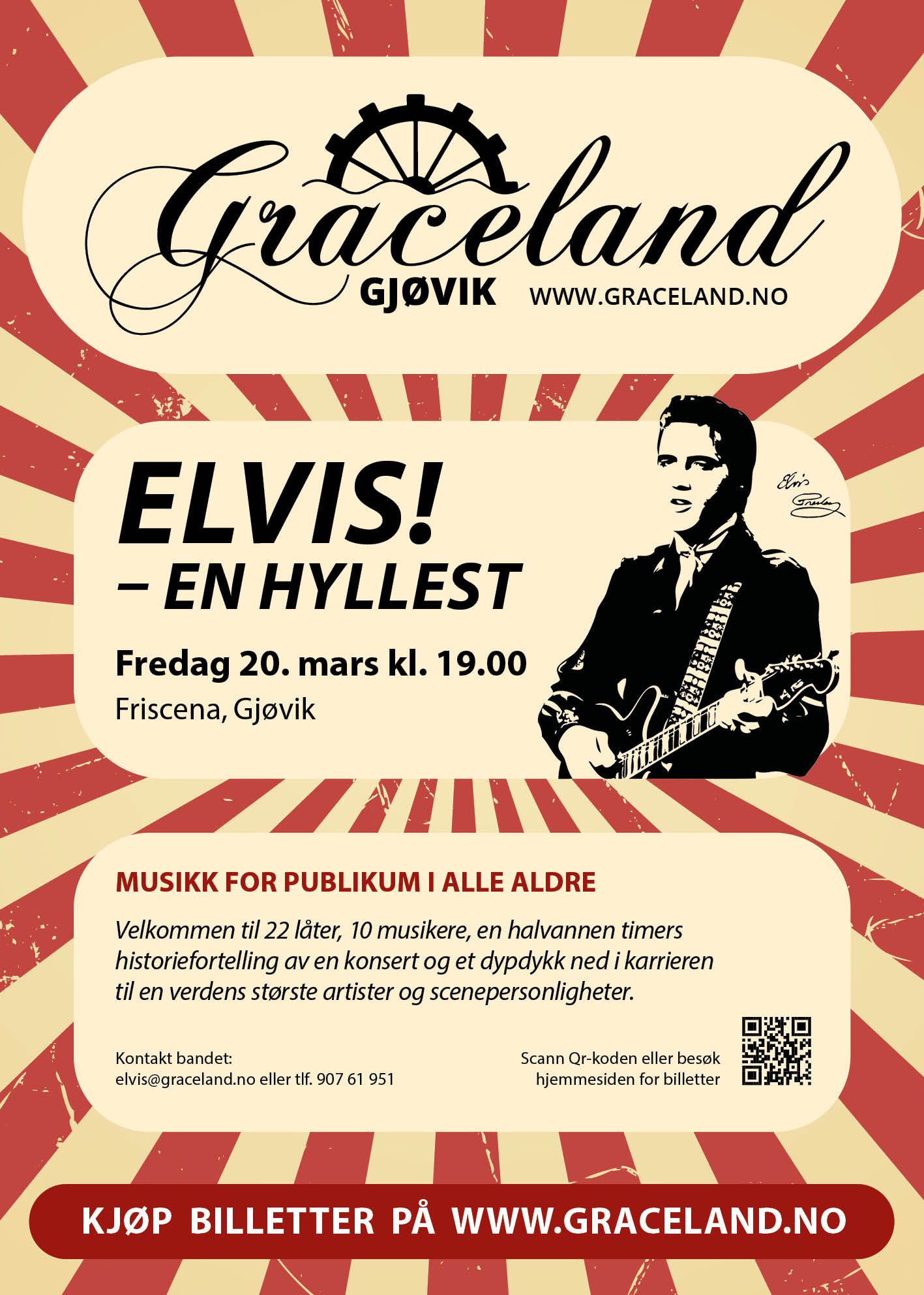 Plakat: Elvis! En hyllest, vårkonsert, Friscena, Gjøvik kino og scene, 20. mars 2026