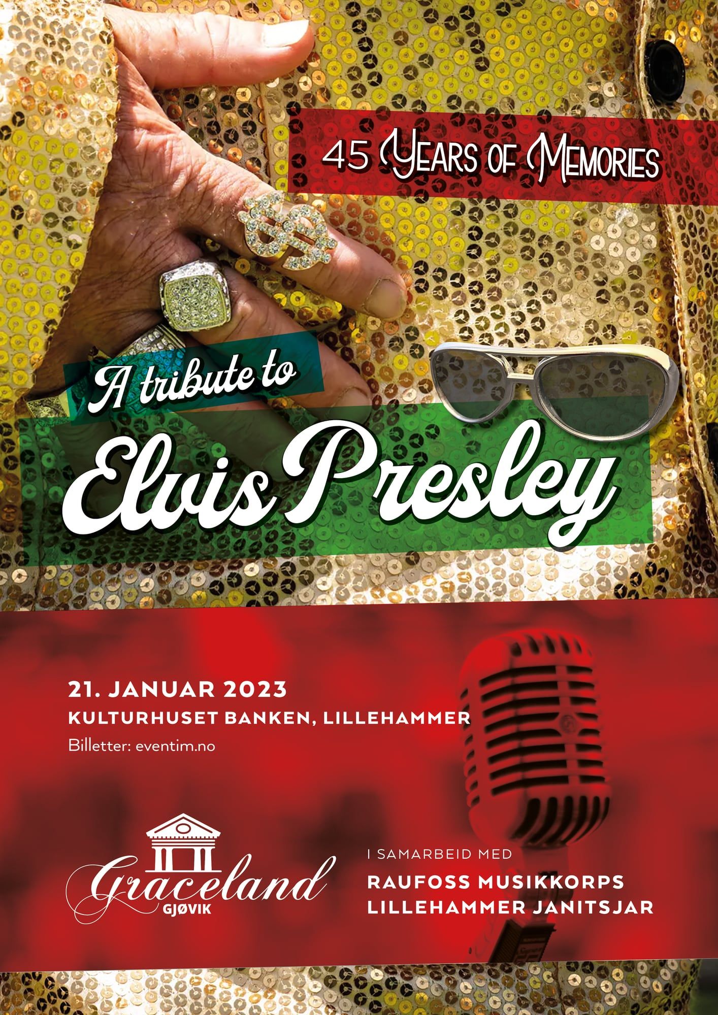 Plakat: 45 years of memories, Kulturhuset Banken, Lillehammer, 21. jan. 2023