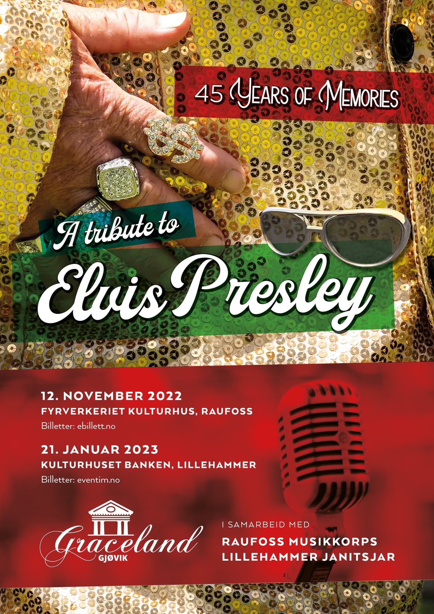 Plakat: 45 years of memories, Fyrverkeriet kulturhus, Raufoss, 12. nov. 2022