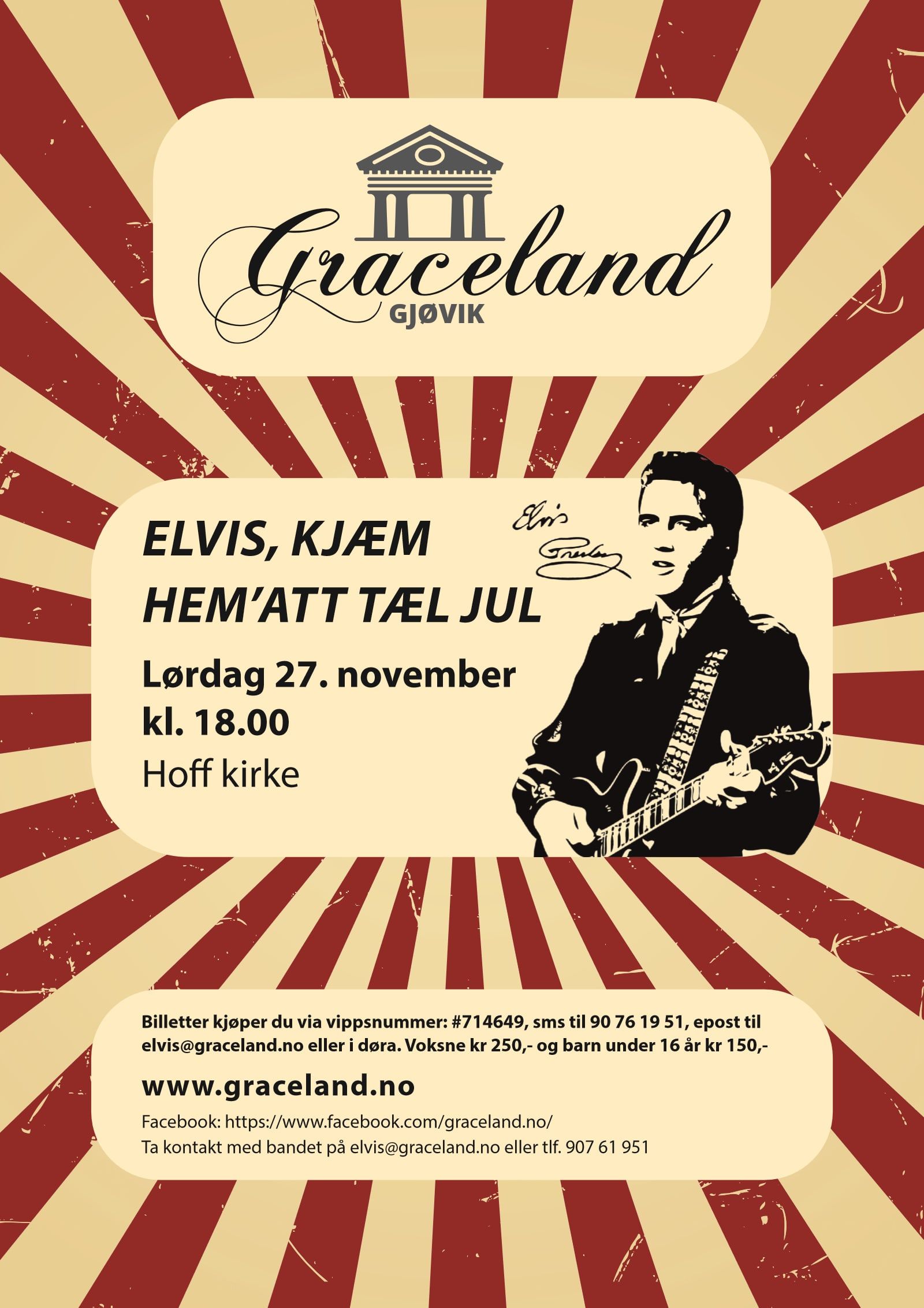 Plakat: Legenden Elvis, kjæm hemmat tel jul, Hoff kirke, 27. nov. 2021
